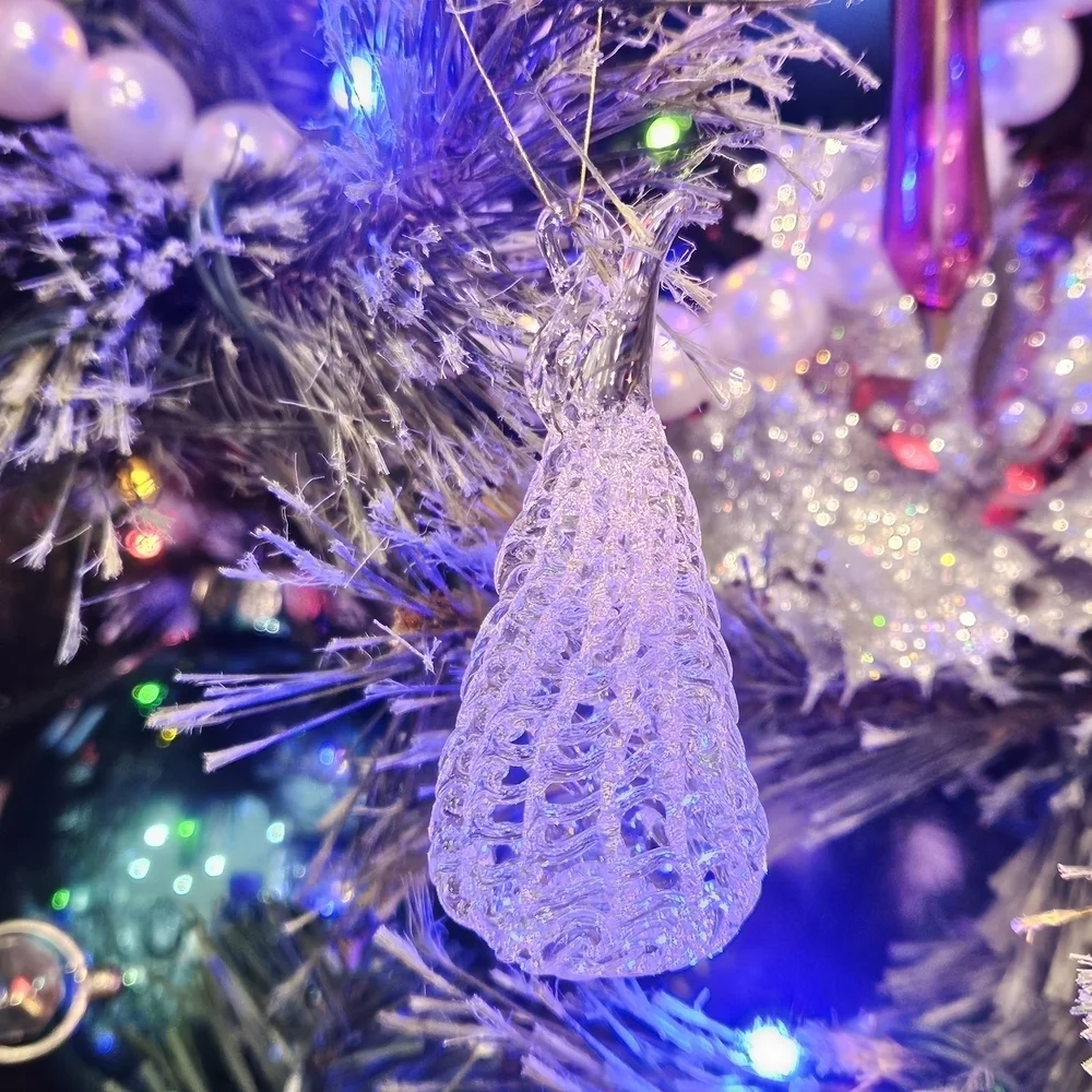 VINTAGE Clear Spun Glass Pear Fruit Shaped Christmas Tree Holiday Ornament
